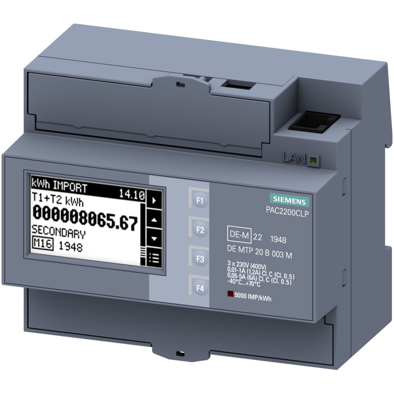 SENTRON PAC2200 CLP, ANALIZADOR DE RED, 6 móds., trifásico interfaz LAN, Modbus TCP display LC